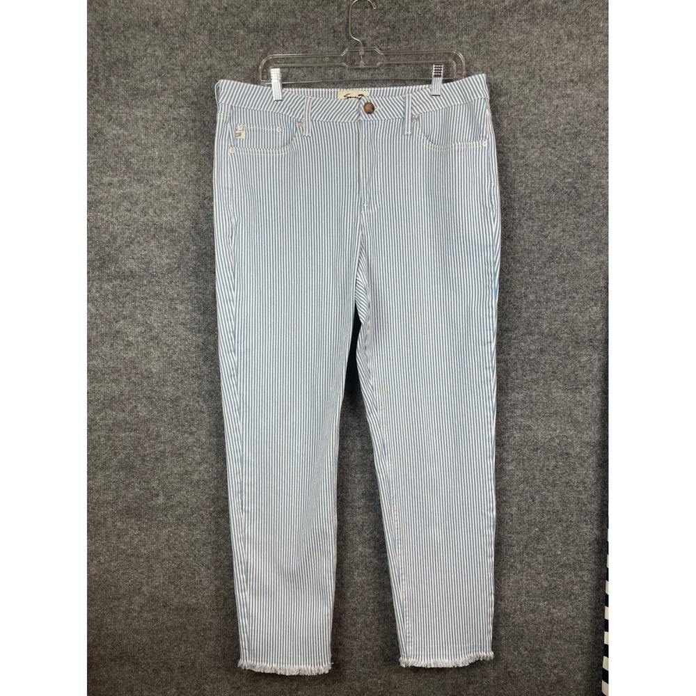 Seven7 Striped Jeans Womens 12 Blue White Excellent Raw Hem High Rise Denim